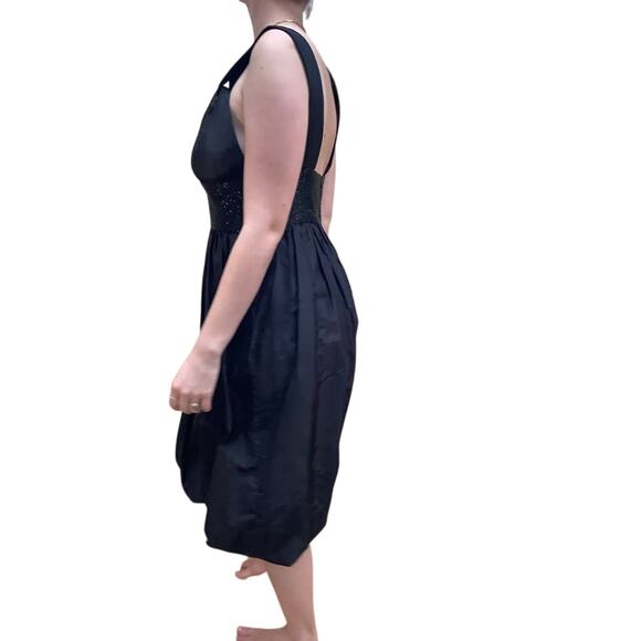 Trelise Cooper 10 Black Deep V Silk Bubble Hem Beaded Waist Wide Strap Dress - Picture 7 of 10